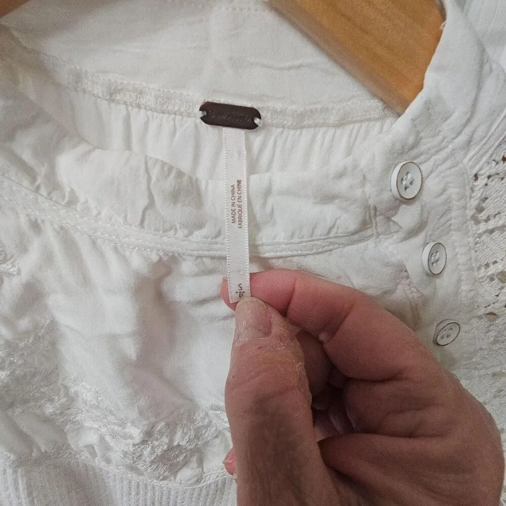 Free People White Lace Long Sleeve Blouse Size Small